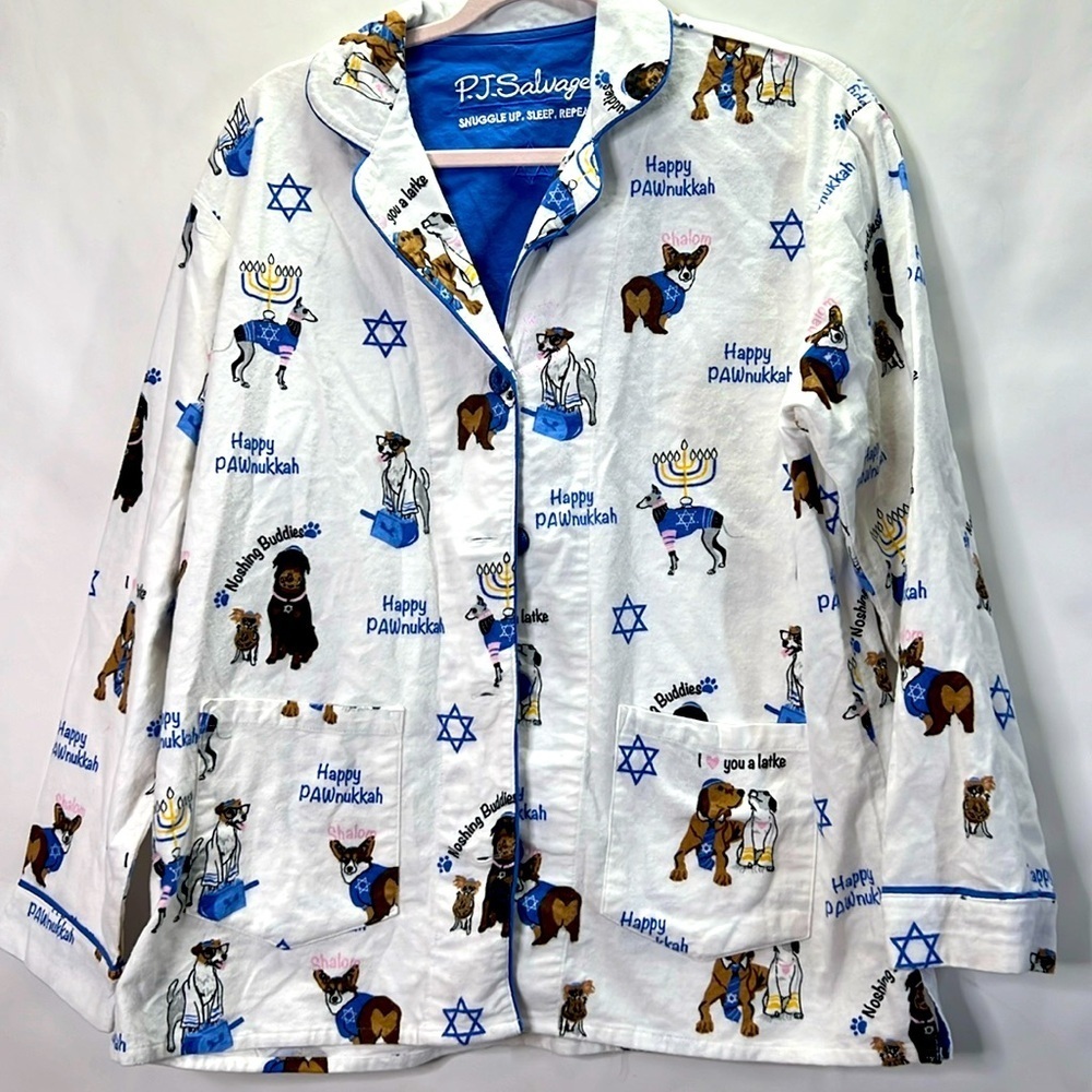 P.J. Salvage Flannel Pajama Top Puppy Dogs Size Small